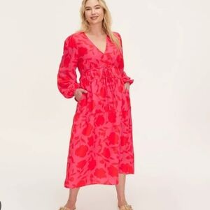 Kate Spade X Target Classic Rose Linen Long Sleeve Maxi Dress
